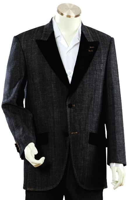 Men's Luxurious Black Zoot Denim Fabric Suit mensusa