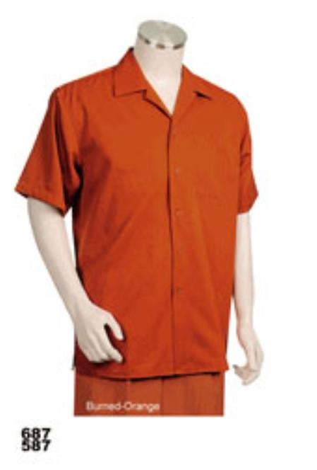Men's Orange Short Sleeve 2piece Casual Mens Walking Suit mensusa