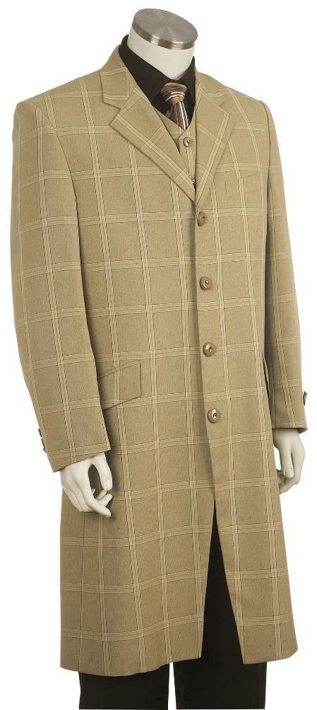 Mens Plaid Windowpane Suit - Camel - Khaki Beige Color Suit - Summer Color Light Weight Super 140's