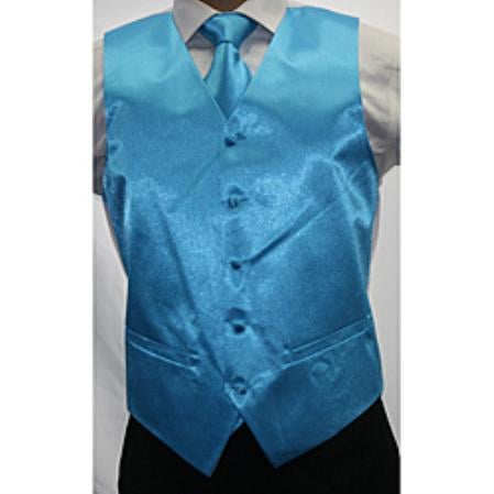 Men's Shiny turquoise Stage Party Microfiber 3-piece Vest - Men's Neck Ties - Mens Dress Tie - Trendy Mens Ties mensusa
