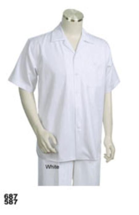 Men's Short Sleeve 2piece White Mens Walking Suit mensusa