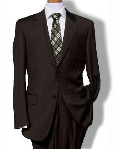 Men's Two Button Brown Pinstripe Cheap Priced Business Suits Clearance Sale mensusa