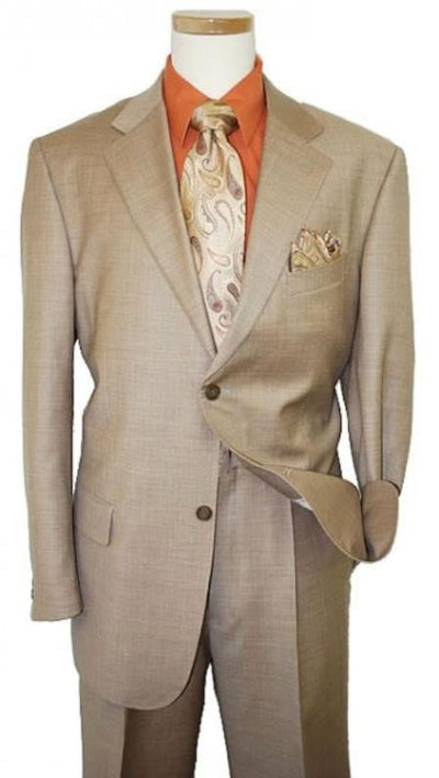 Men's Two Button Dark Tan ~ Beige Texture Sharkskin Coffee Cheap Priced Business Suits Clearance Sale mensusa