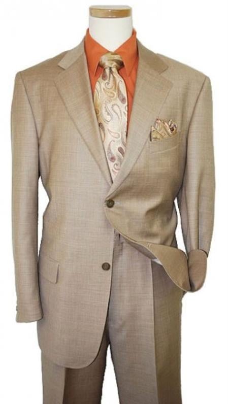 Men's Two Button Dark Tan ~ Beige Texture Sharkskin Coffee Cheap Priced Business Suits Clearance Sale mensusa