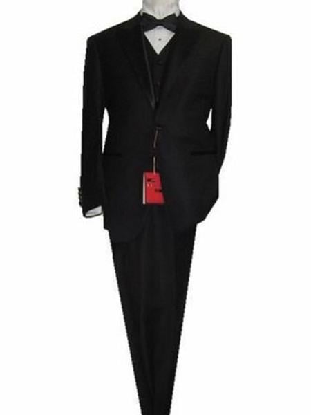 Authentic Statement Brand Men's Peak Lapel 1 Button Solid Black Tuxedo Suit - High End Suits - High Quality Suits