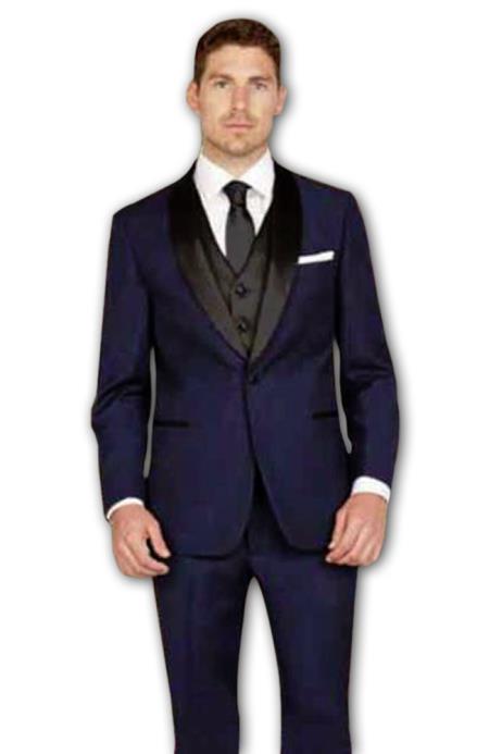 Mens Indigo ~ Bright Blue Shawl Lapel 1 Button Modern Fit Vested Tuxedo main image 1