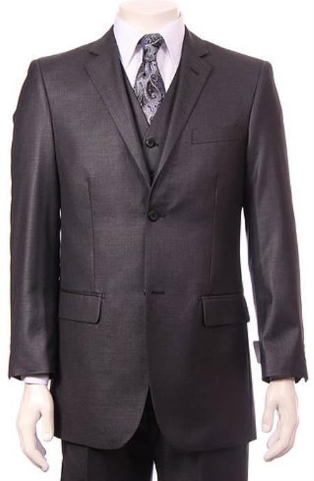 Men's Regular Cut Regular Fit Vested Suit Light Toast ~Brown ~ Mocha With sheen Sharkskin 2 Button 3 Piece main image 1