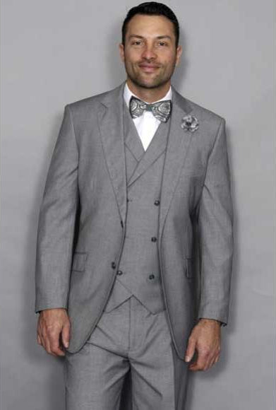 Mens Statement Suit Confidence Men's Italian Style Wool 3 Piece Double Breasted Vest Grey Suit