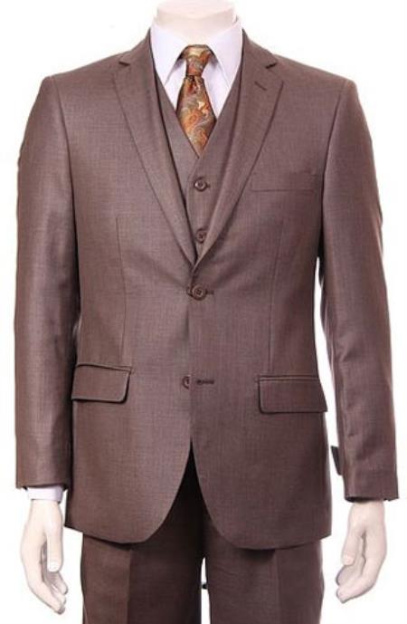 Men's 2 Button Light Taupe Tonal 3 Pieces Vested Dress Suit  - Three Piece Suit main image 0