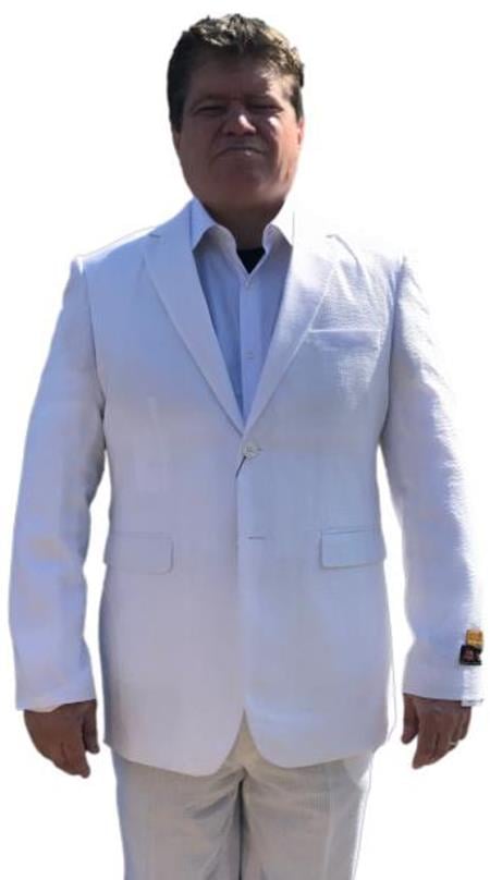 Seersucker Suit Mens Modern Fit Suits Striped Cotton Blend White Seersucker Sear sucker suit Flat Front Pants main image 1