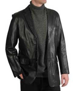 Men's Excelled Lamb Leather Three-Button Blazer Black