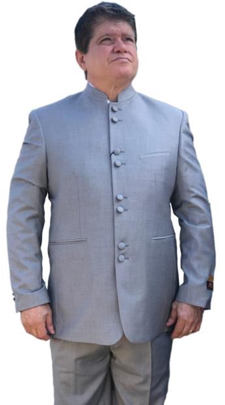 Alberto Nardoni Light Grey ~ Gray Mandarin Banded No Collar Suit