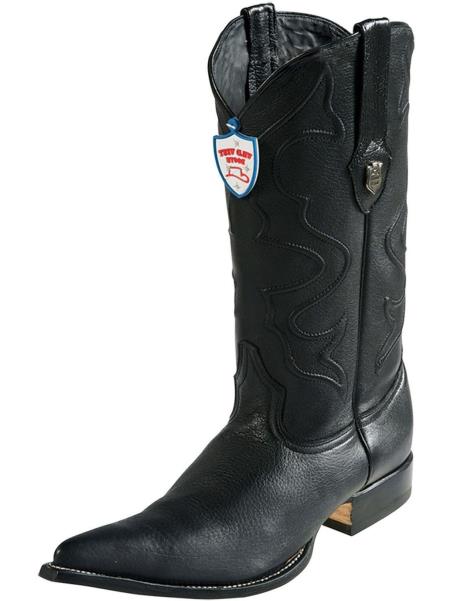 Men's Black Wild West Elk Leather 3x Toe Handmade Dress Cowboy Boot Cheap Priced For Sale Online With Replaceable Heel Cap