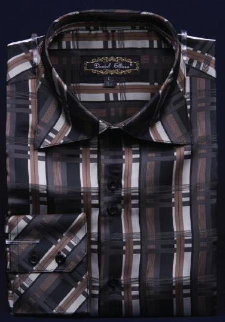 Fancy Polyester Dress Fashion Shirt With Button Cuff Black Men's Dress Shirt Night Club Outfit guys Wear For Men Clothing Fashion