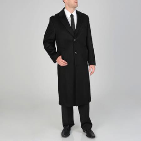Men’s Black Wool-Blend Topcoat