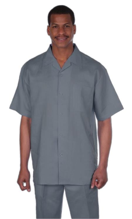 Mens walking suits casual two piece sets Summer Short Sleeve Shirt & Pants Casual Two Piece Mens Walking Outfit For Sale Pant Sets Casual Suit Set Men's Suit 100% Mens Linen Suit - Fabric â€“ Light Grey