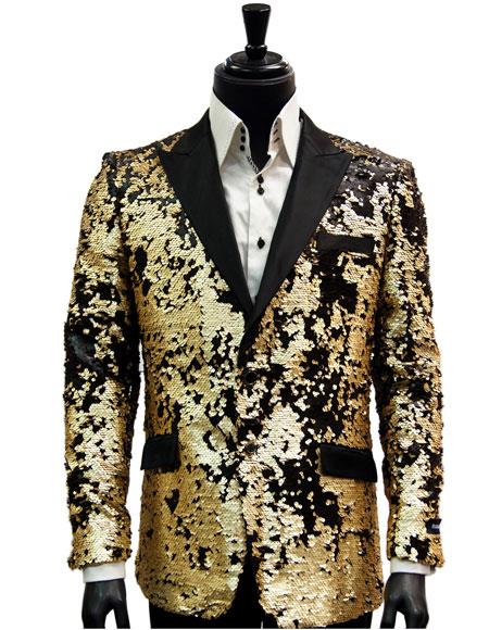 Alberto Nardoni Brand Men's Gold & Black Men's Prom Blazer Fashion Sport Coat Matching Bowti main image 0