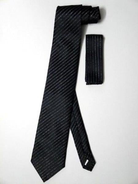 Neck Tie Set Black W/ Metallic Silver - Men&#39;s Neck Ties - Mens Dress Tie - Trendy Mens Ties