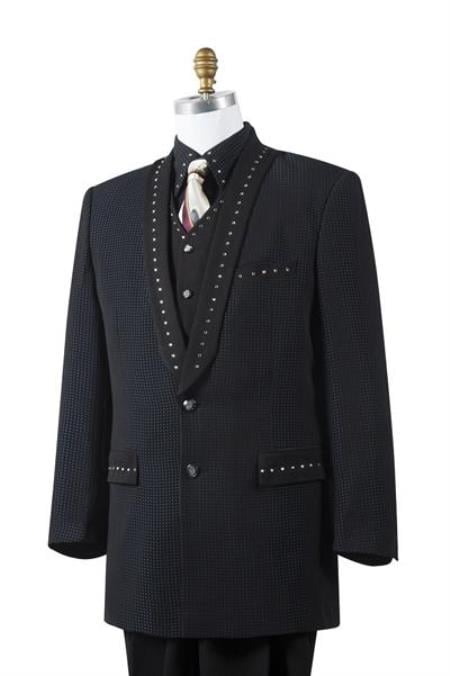 Men's Black 4 Piece Sharkskin Entertainer Suit