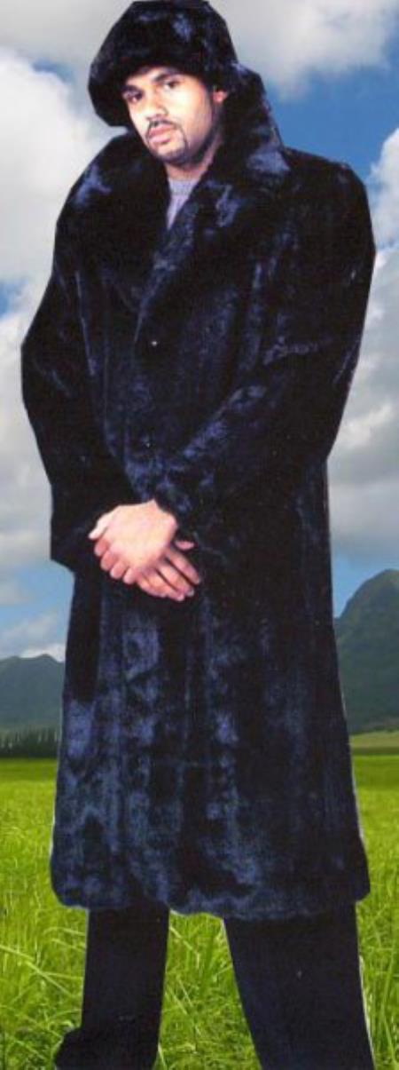 Mens Overcoat Mens Dress Coat Long Length Faux Fur Coat Black main image 1