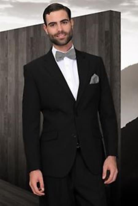 Men's Black Notch collar Two Button Three Piece Pleated Pants main image 1