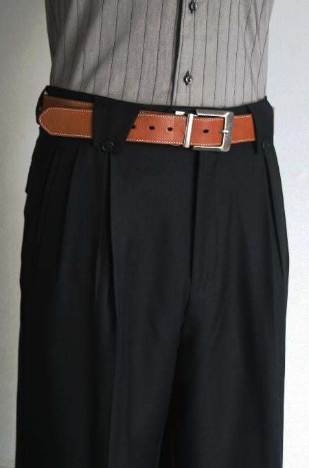 Leonardo Velenti Brand Men's Black Wide Leg Pants unhemmed unfinished bottom