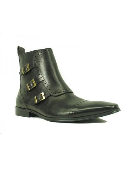 Men's Black Carrucci Burnished Calfskin Boot Slip On Side Zipper Leather Cheap Priced Men's Dress Boot With jeans or Suit Best Fashion Dressy Leather Boot!