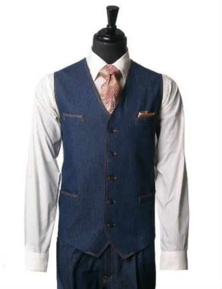 Men's Black 2pc Denim Vest Sets Baggy - Wide Leg Pants Jean Fabric Leisure Casual Suit For Sale main image 1