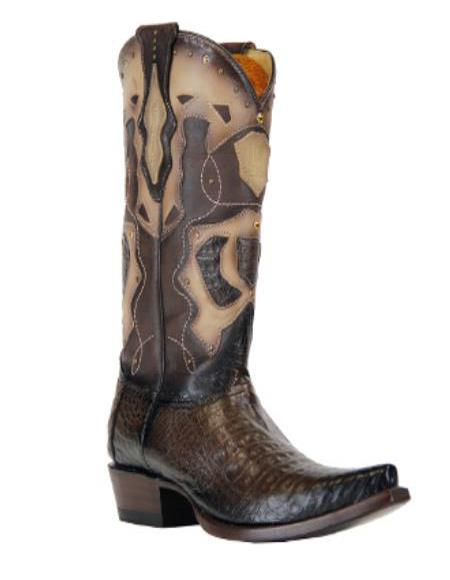 Men's King Exotic Boots Genuine Leather with Saddle Vamp Handcrafted Black & Brown main image 1