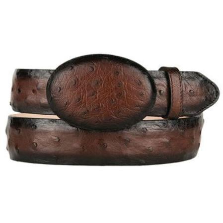 Men's Burnished Brown Original Ostrich Full Quill Skin Style Hand Crafted Belt
