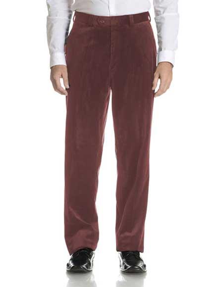 Men's Modern Fit Brown Velvet Flat Front Pant