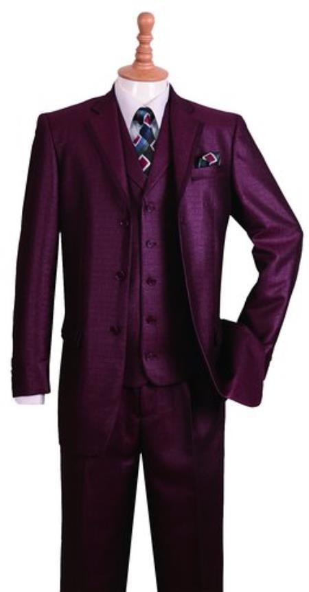 Mens Three Piece Suit - Vested Suit Mens Darker Burgundy ~ Wine ~ Maroon  Suit main image 1