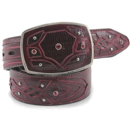 King Exotic Burgundy ~ Wine ~ Maroon Color Belt Genuine Teju Lizard