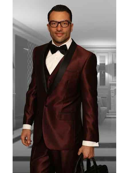 Black and Burgundy ~ Wine ~ Maroon Suit Men's Shawl Lapel 3 Piece Statement Suits Clothing Confidence Modern Fit Suits Vested Tuxedo Burgundy Suit Burgundy Tuxedo
