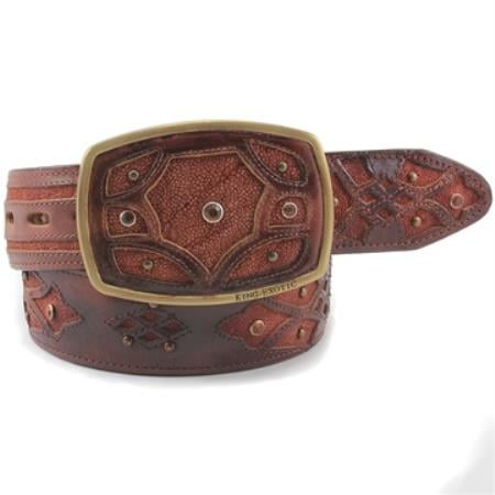 King Exotic Cognac Belt Genuine Sharkskin