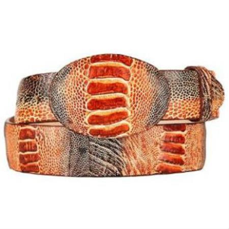 Men's Rustic Cognac Original Ostrich Leg Skin Style Hand Crafted Belt