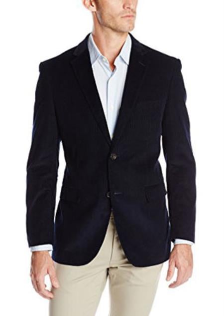 Men's Welted Chest Pocket Cotton Corduroy Sport Coat Navy