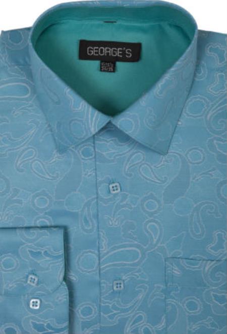 Mens Turquoise Dress Shirt Plain Solid Color Traditional Turquoise Men's Dress Shirt main image 1