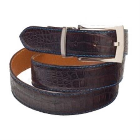 Matte Crocodile ~ World Best Alligator ~ Gator Skin Belt Available in Black/Blue, Brown/Blue & Navy/Blue Colors Cinturon De Cocodrilo