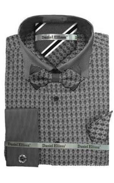 Daniel Ellissa Ds3779BP2 French Cuff Gray Men's Dress Shirt