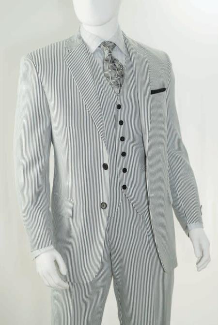 Men's Big & Tall Seersucker Sear sucker suit Black