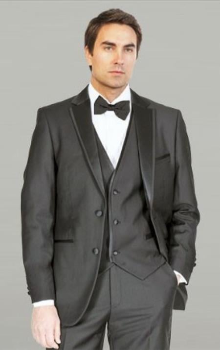 Mens Three Piece Suit - Vested Suit Tuxedo Grey ~ Gray Framed  With Vest Microfiber With Vest Tuxedos main image 1