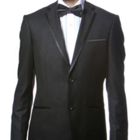 Slim Fitted Skinny Tapered Men's Trimmed Peak Lapel Black