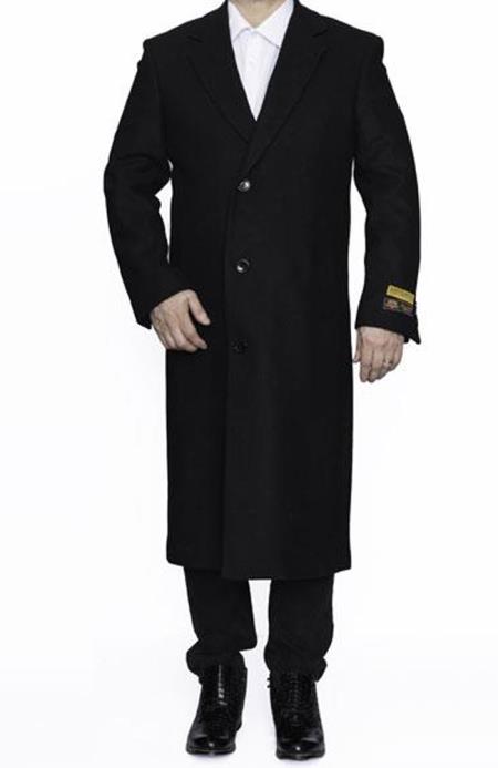 Men's Dress Coat Full Length Wool Dress Top Coat / Overcoat in Black W