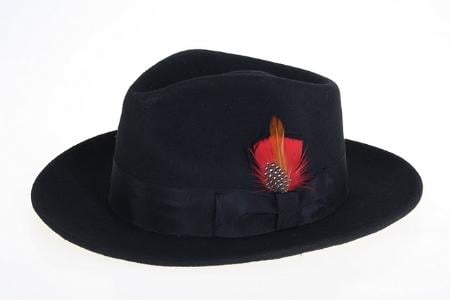Mens Dress Hat Mens Dress Hat Wool Felt Fedora Black — Menssuitsatlanta