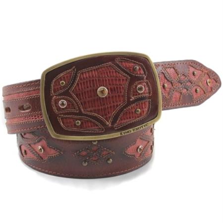 King Exotic Cognac Belt Genuine Lizard Teju