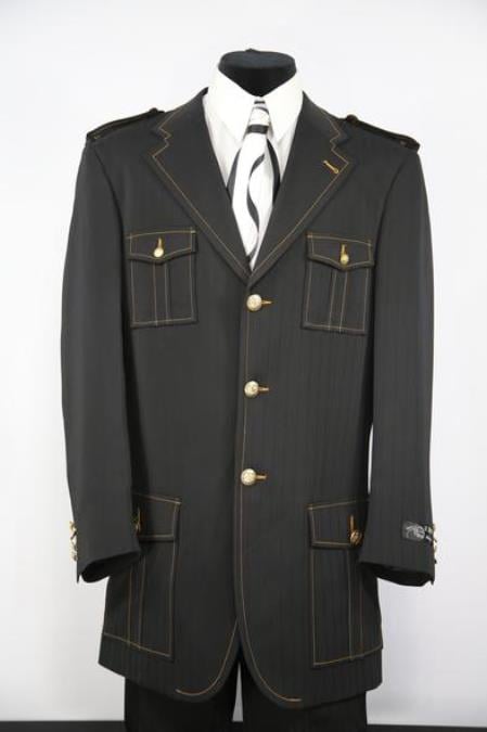 Men's Naval Style Zoot Black Flap Pocket