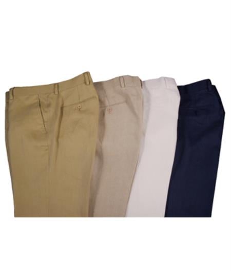 Modern Slacks Men's Modern Fit Flat Front Linen Dress Pants Slacks White/Tan/Natural ...