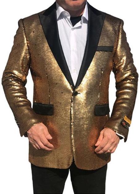 Alberto Nardoni Shiny Gold Black Lapel paisley look Fashion Tuxedo sport coat jacket