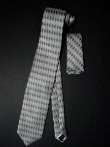 Neck Tie W Hankie Gray Silver Designs - Men's Neck Ties - Mens Dress Tie - Trendy Mens Ties